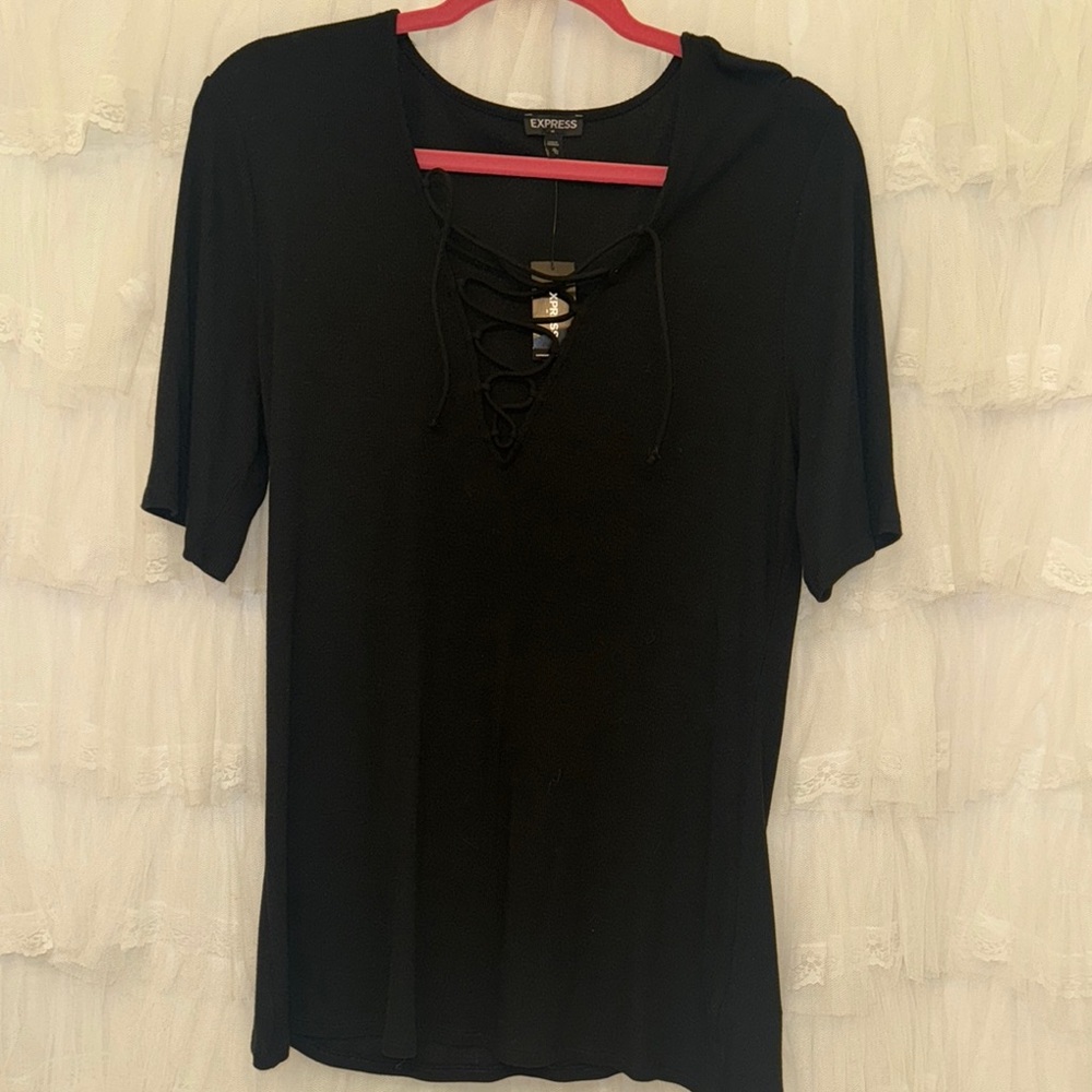 Express Black Fitted Lace Up Top
